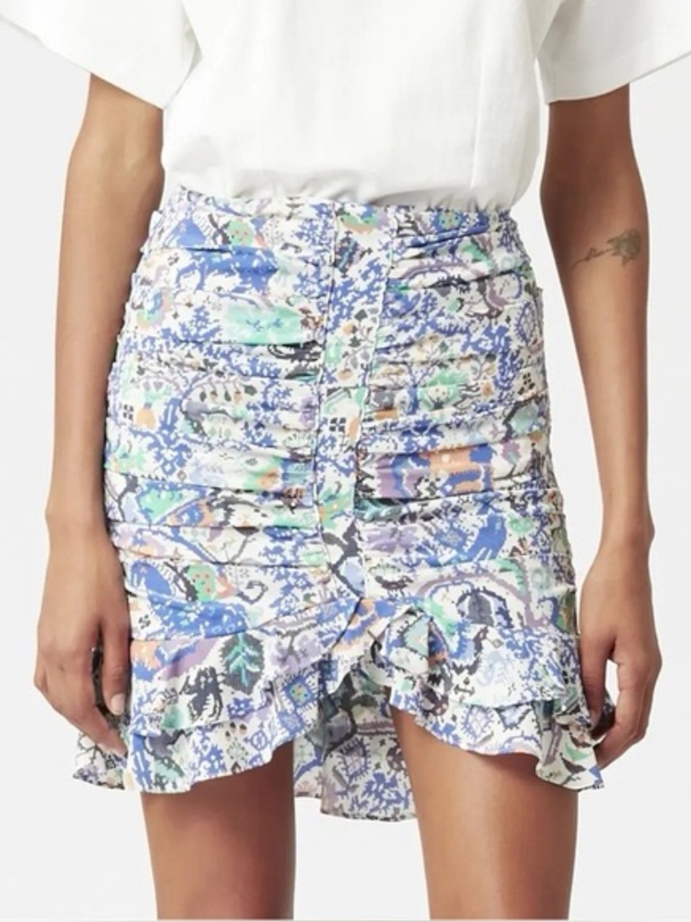 Isabel Marant Floral Ruched Ruffle Mini Skirt